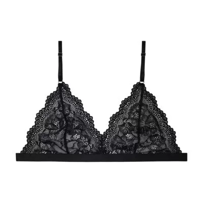 Bralette preto de renda tipo sutiã sem aro